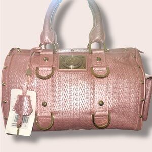 Versace ICY Pink Woven Braided Embossed Leather Snap Out Of It Satchel La Medusa